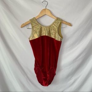 Look- It Activewear Red and Gold Sparkle Leo Sz S